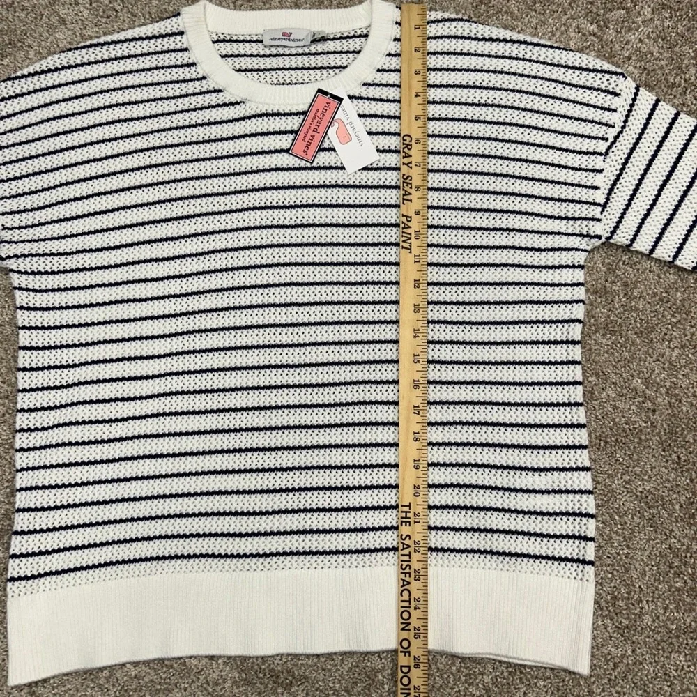 Vineyard Vines Cropchet‎ Striped Open Knit Crochet Sweater Women Size Large - Picture 4 of 9